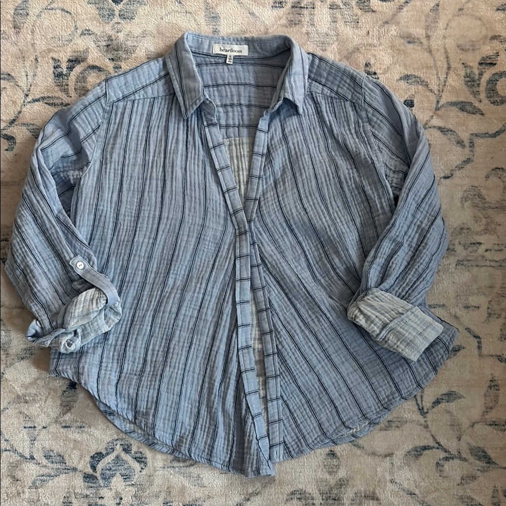 Heartloom Blue Striped Casual Button Down Shirt
